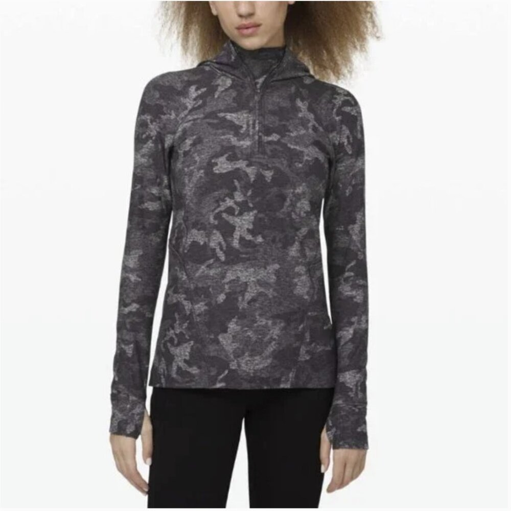 Lululemon Warm Stabilizer 1/2 Zip Hoodie Pullover Incognito Camo HTR Black Rulu